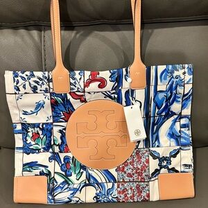 Tory Burch Blue and Red Floral Tote